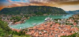 Kotor Old Town, port and mountain walls seen from above