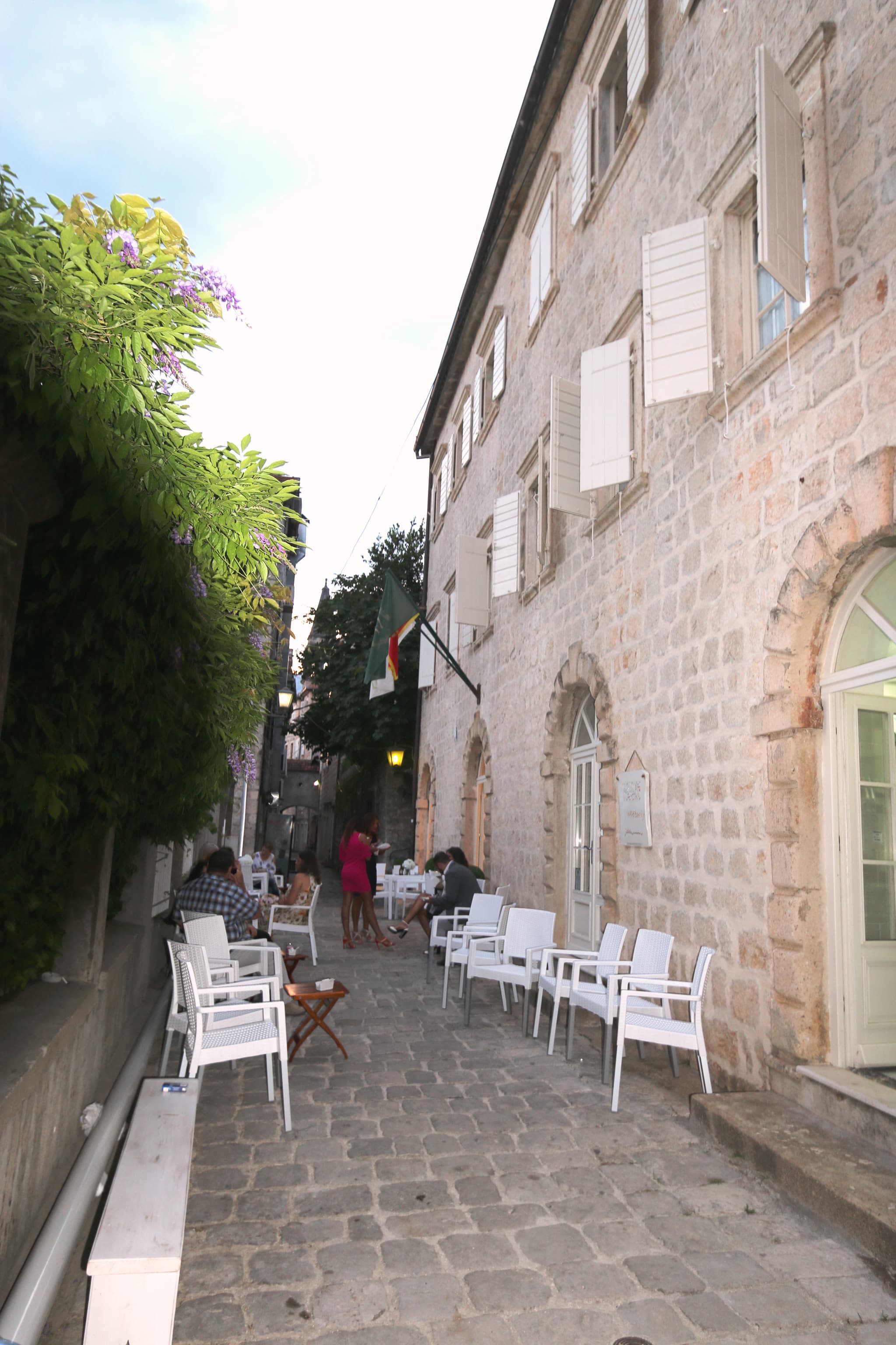 A beautiful evening in the imposing Mediterranean Villa Perast from the 15th century