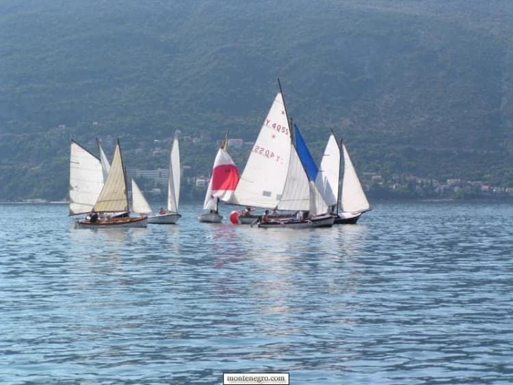 Old-timer sailboats maneuvering on the Bay of Kotor in 2004