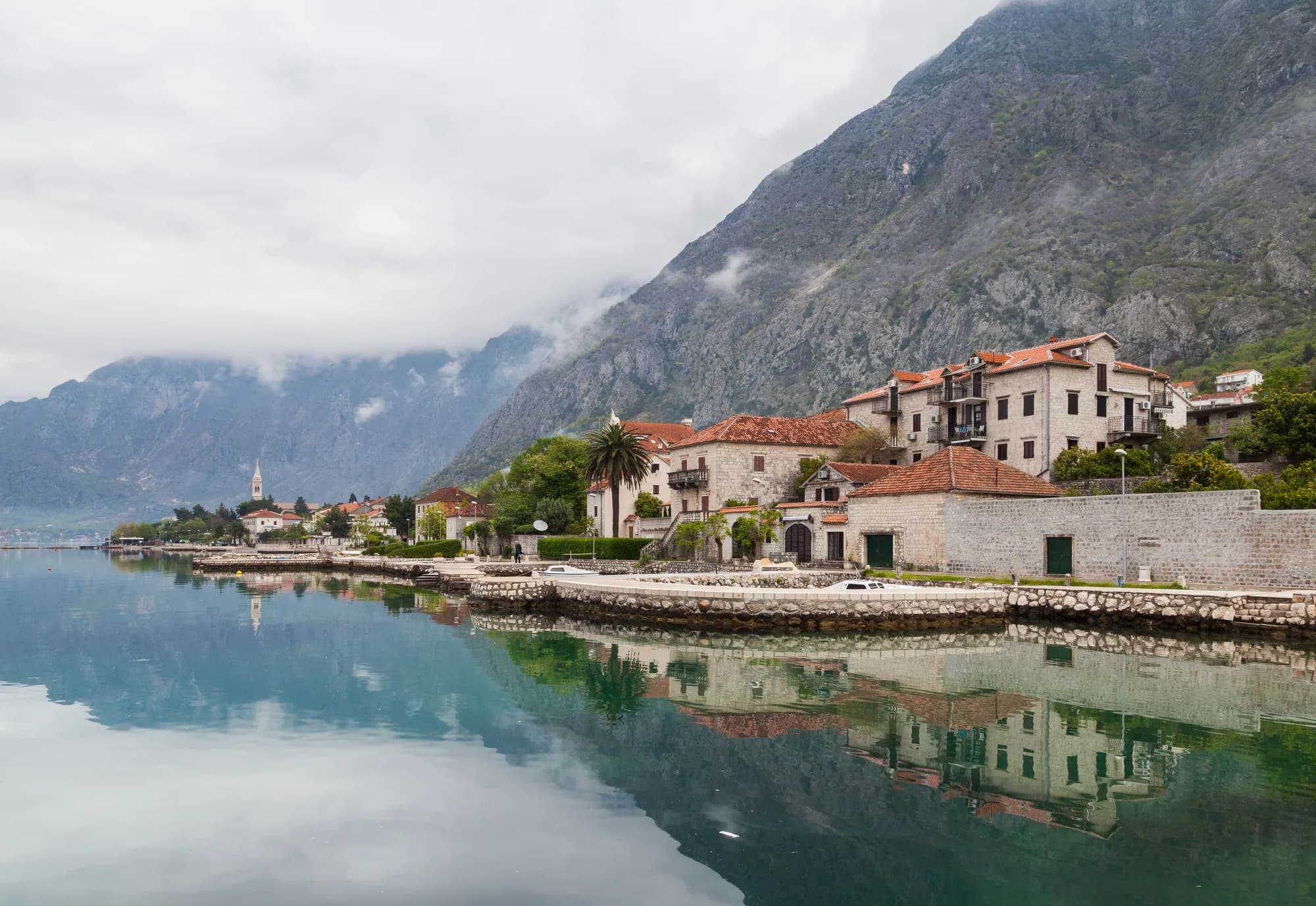 Stone captains’ houses and jetties on the Dobrota waterfront, Bay of Kotor