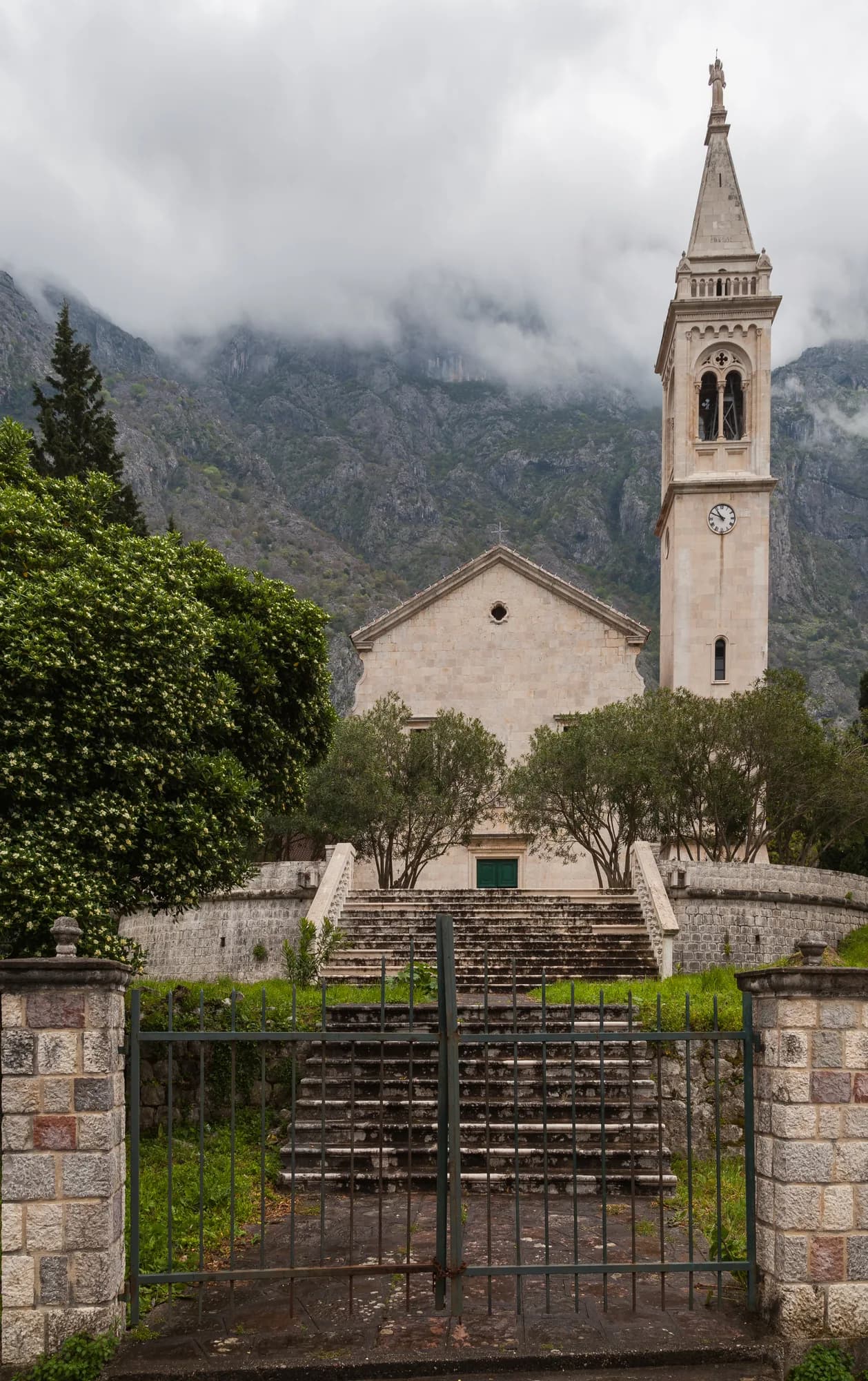 The clock campanile of St Eustace church, Dobrota