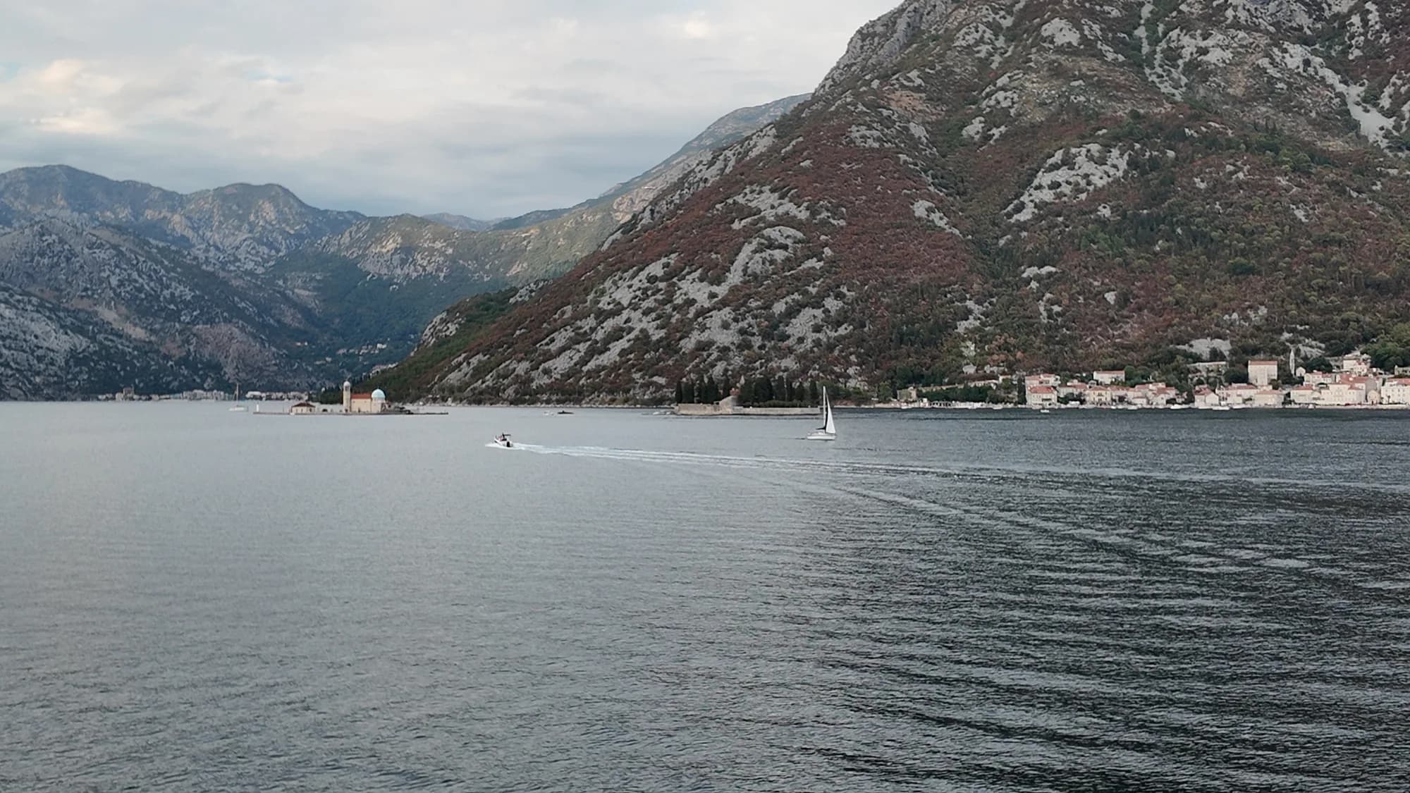 The islets of Gospa od Škrpjela and Sveti Đorđe off Perast, from the Kostanjica shore