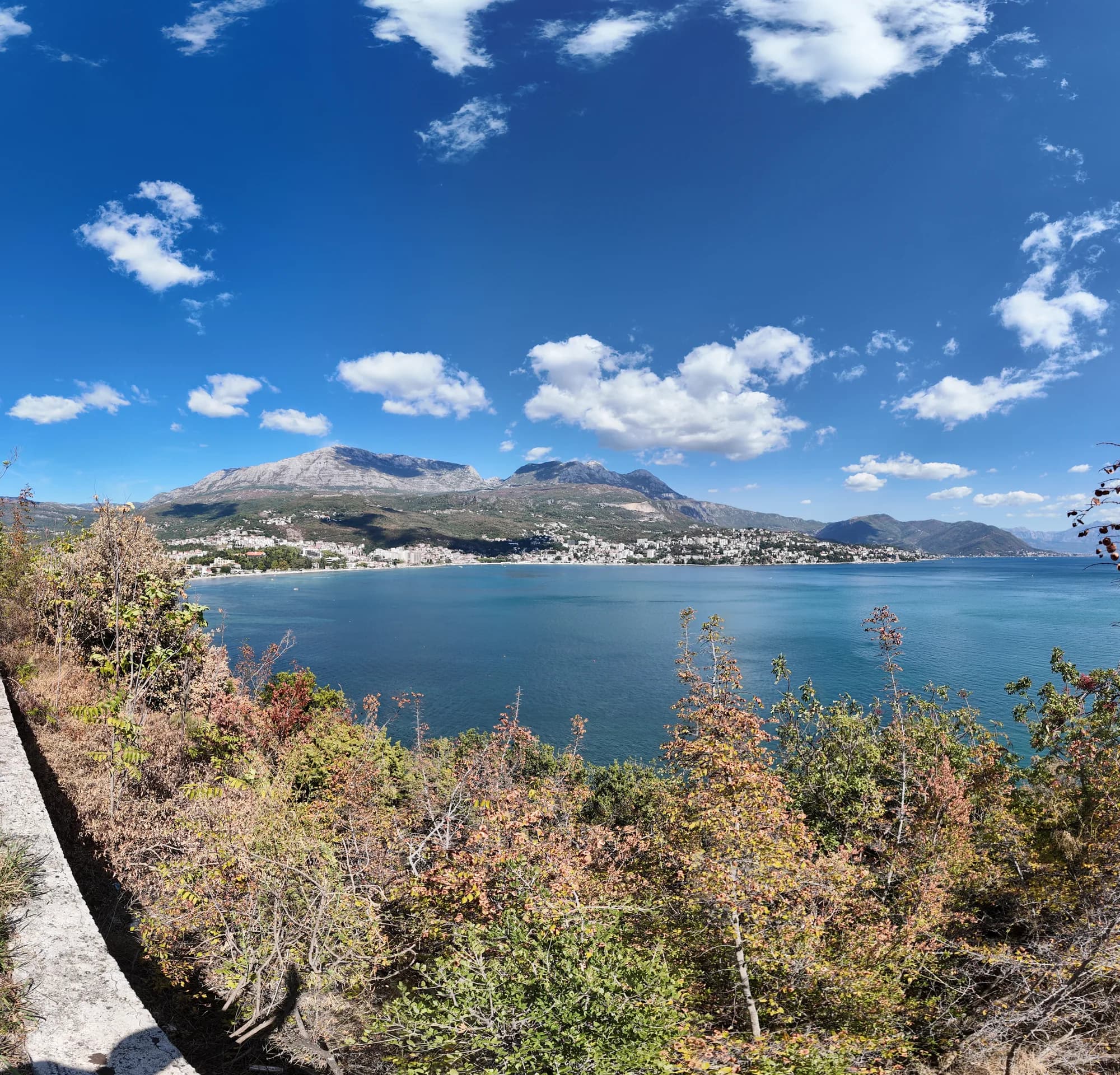 The Orjen massif over the bay from Njivice, Igalo and Herceg Novi along the shore below it