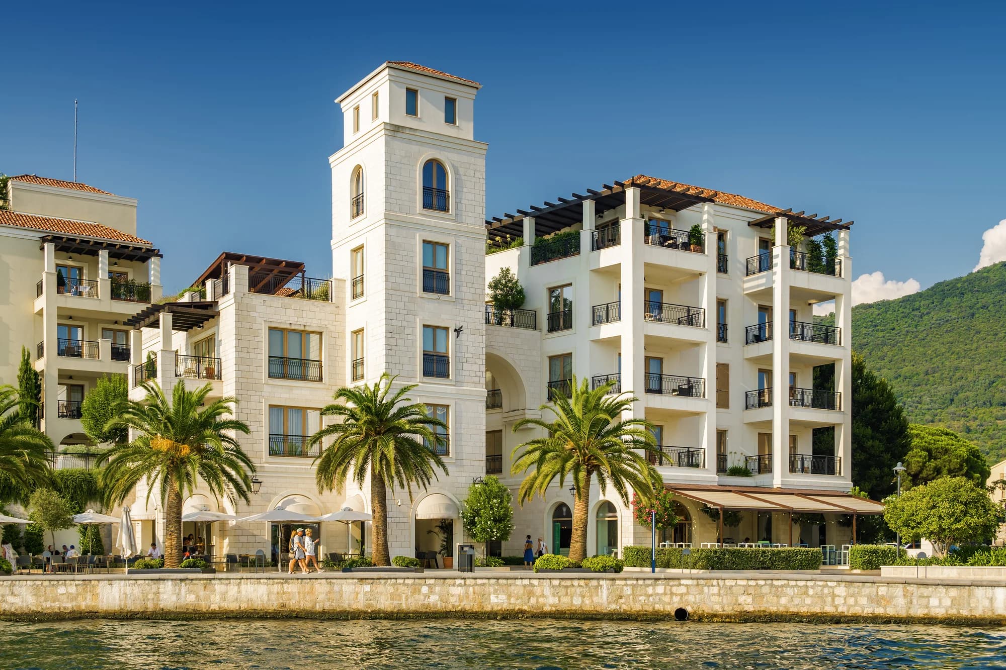 Venetian-style Regent quarter architecture on the Porto Montenegro waterfront