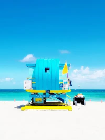 Iconic teal Miami Beach lifeguard tower