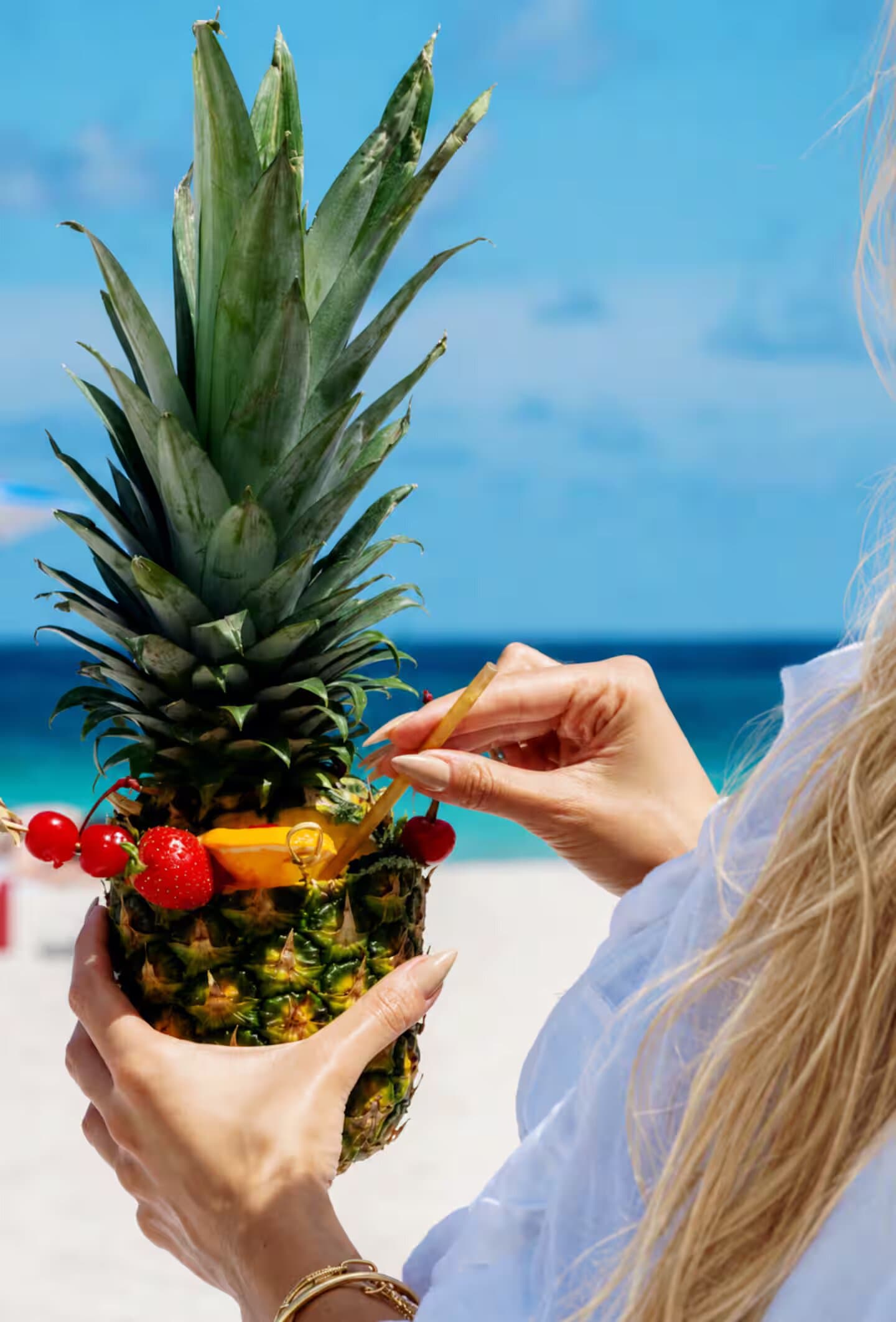 Pineapple cocktail on the beach — the guests' favorite at the Bentley Beach Club