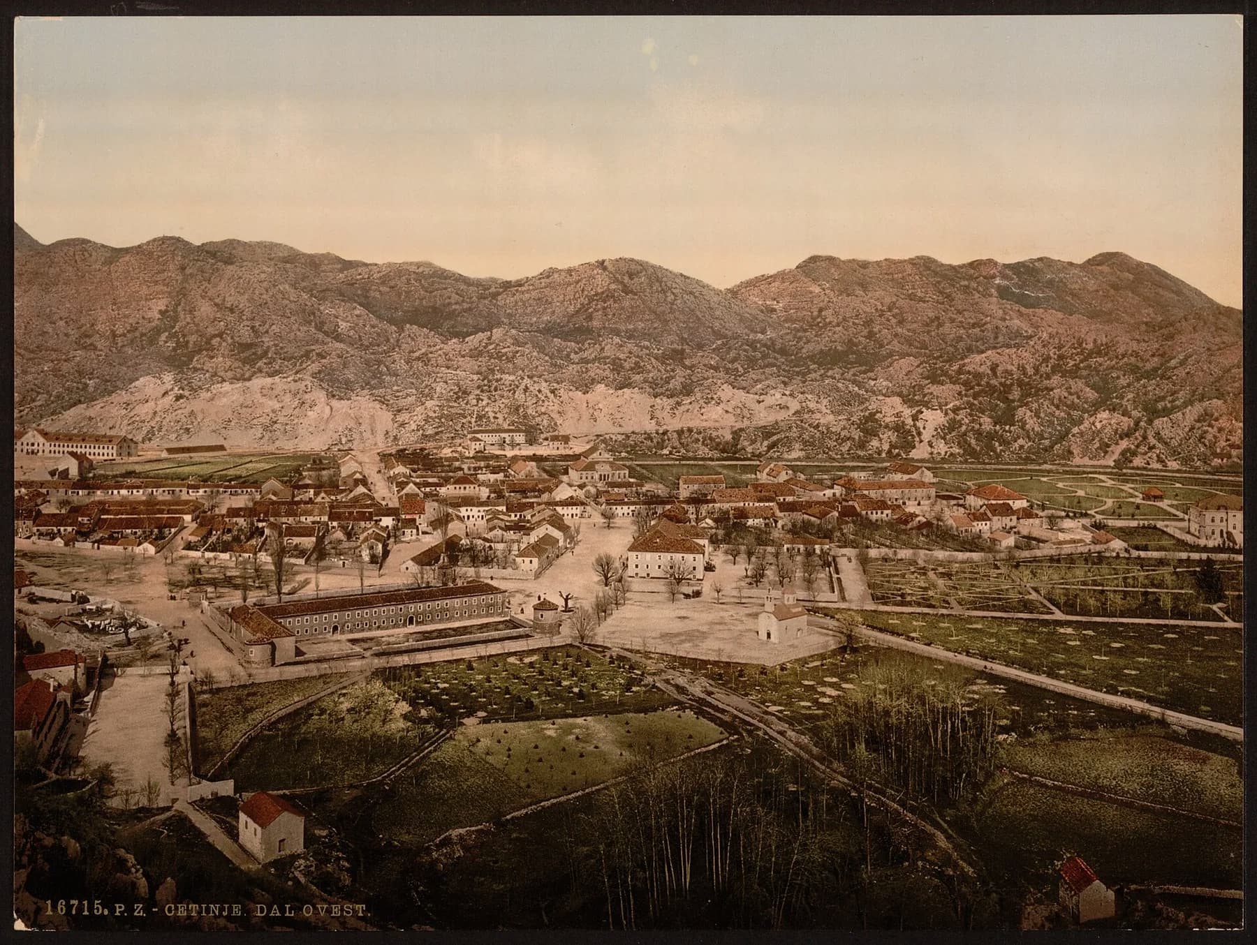 Photochrom panorama of Cetinje from the west between 1890 and 1900
