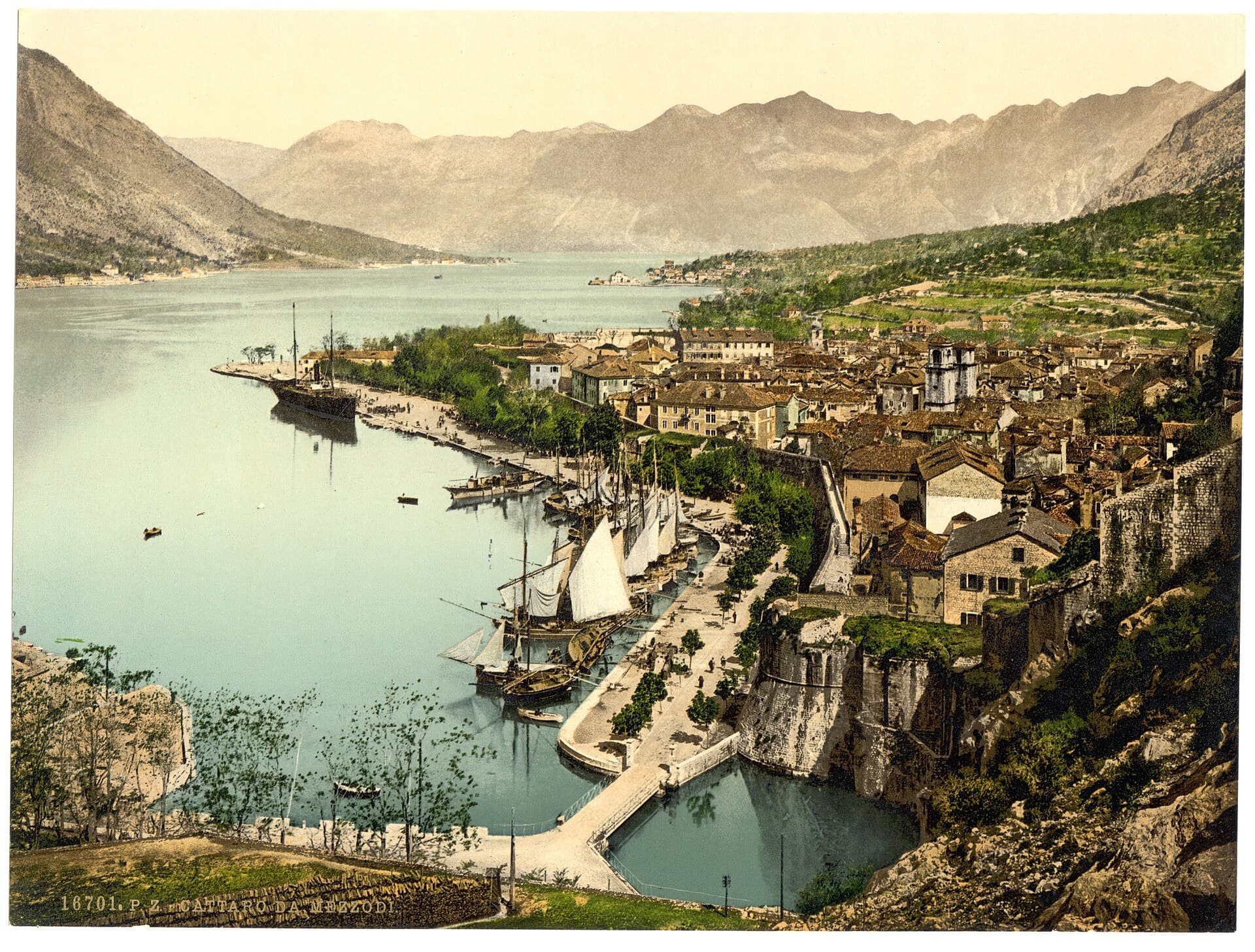 Historic view over Kotor and its harbour
