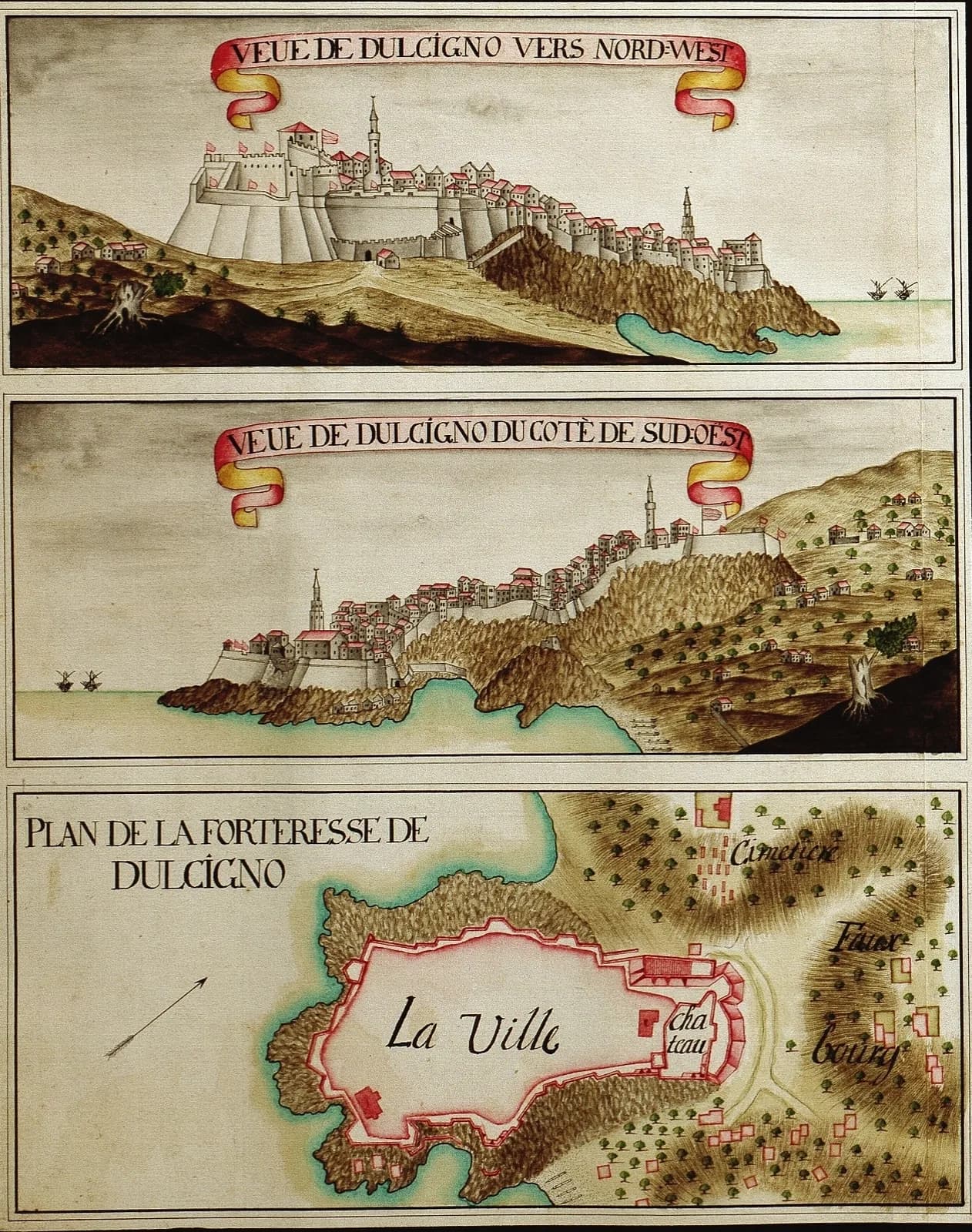 1718 plan of the Venetian siege of Ulcinj