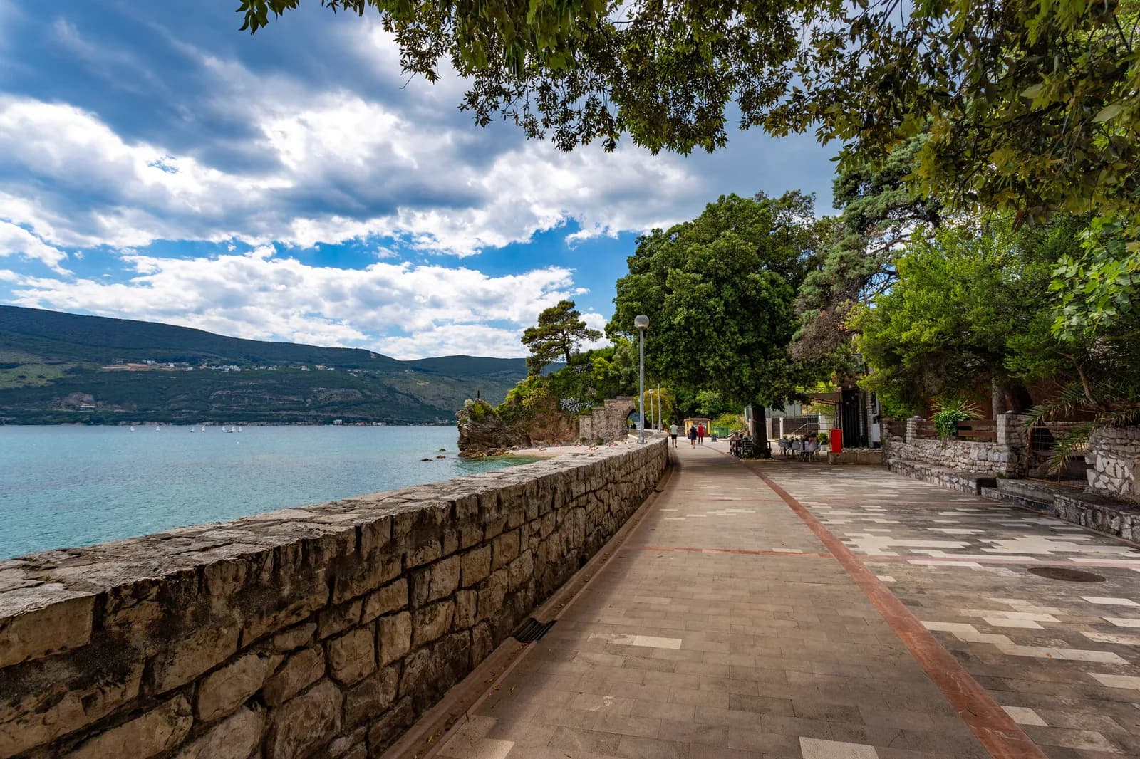 Pet Danica promenade curving along the Boka Bay shoreline