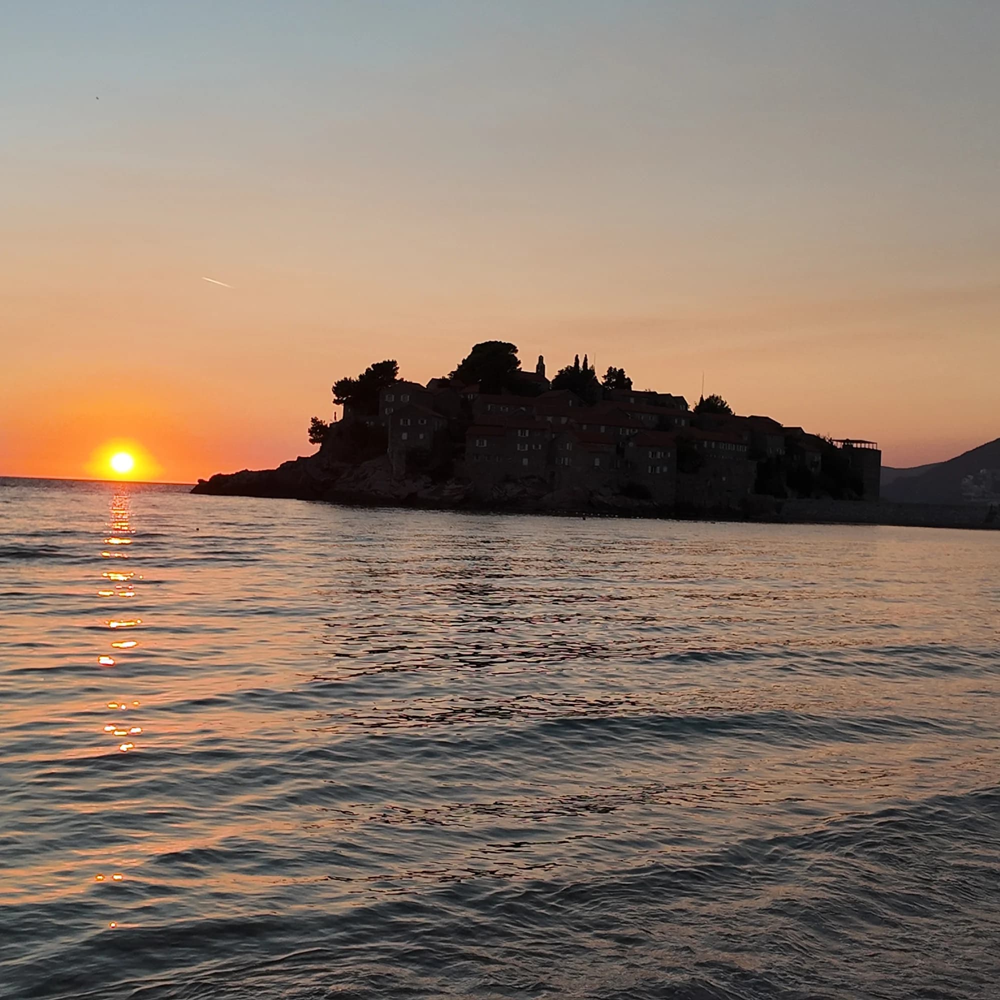 Sveti Stefan island at sunset — original JPEG with EXIF