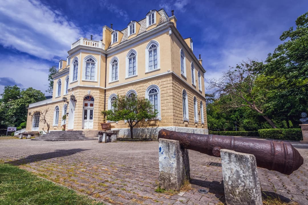 An old cannon displayed on the forecourt of King Nikola's palace museum in Bar