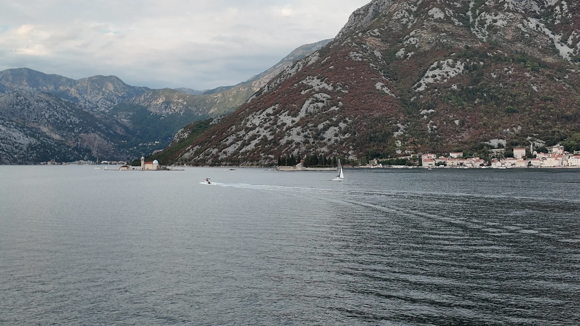 The islets of Gospa od Škrpjela and Sveti Đorđe off Perast, from the Kostanjica shore