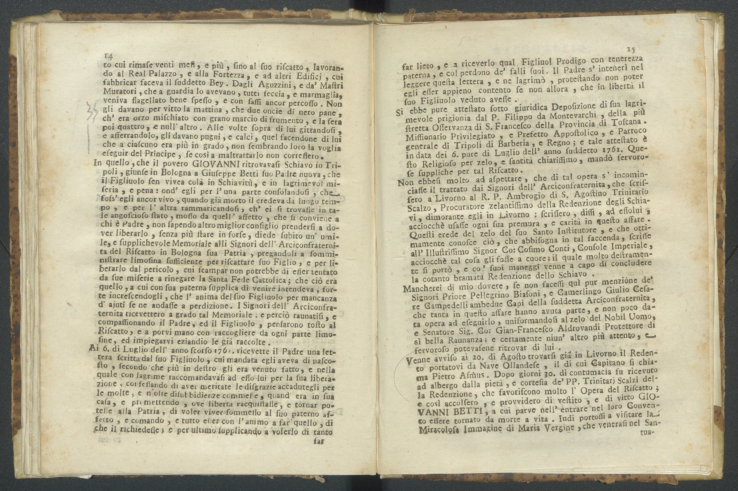 Pages 14 and 15 of the Ragguaglio covering the secret letter, petition and ransom negotiation
