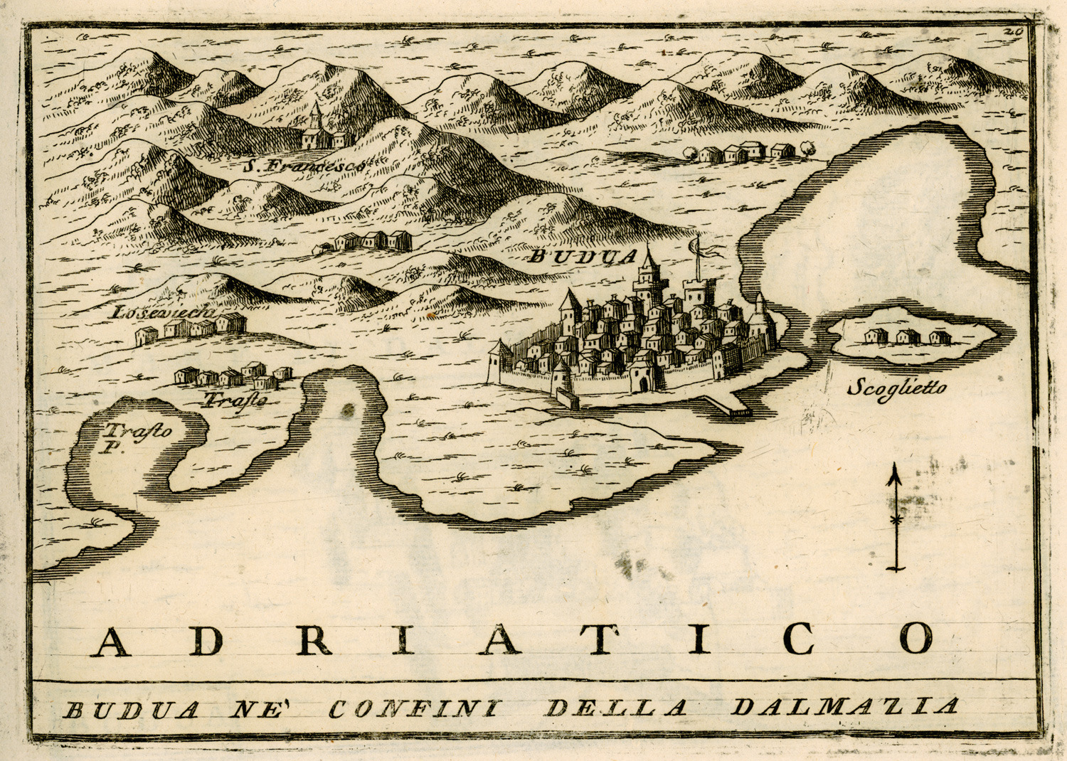 Vincenzo Coronelli’s 1688 copperplate view of Budva and the nearby coast