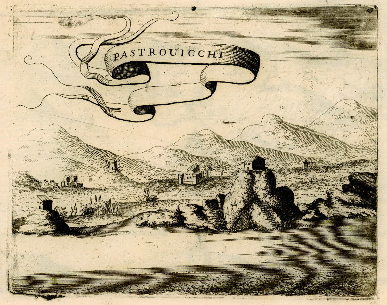Vincenzo Coronelli’s engraved view titled Pastrovicchi, published in 1688
