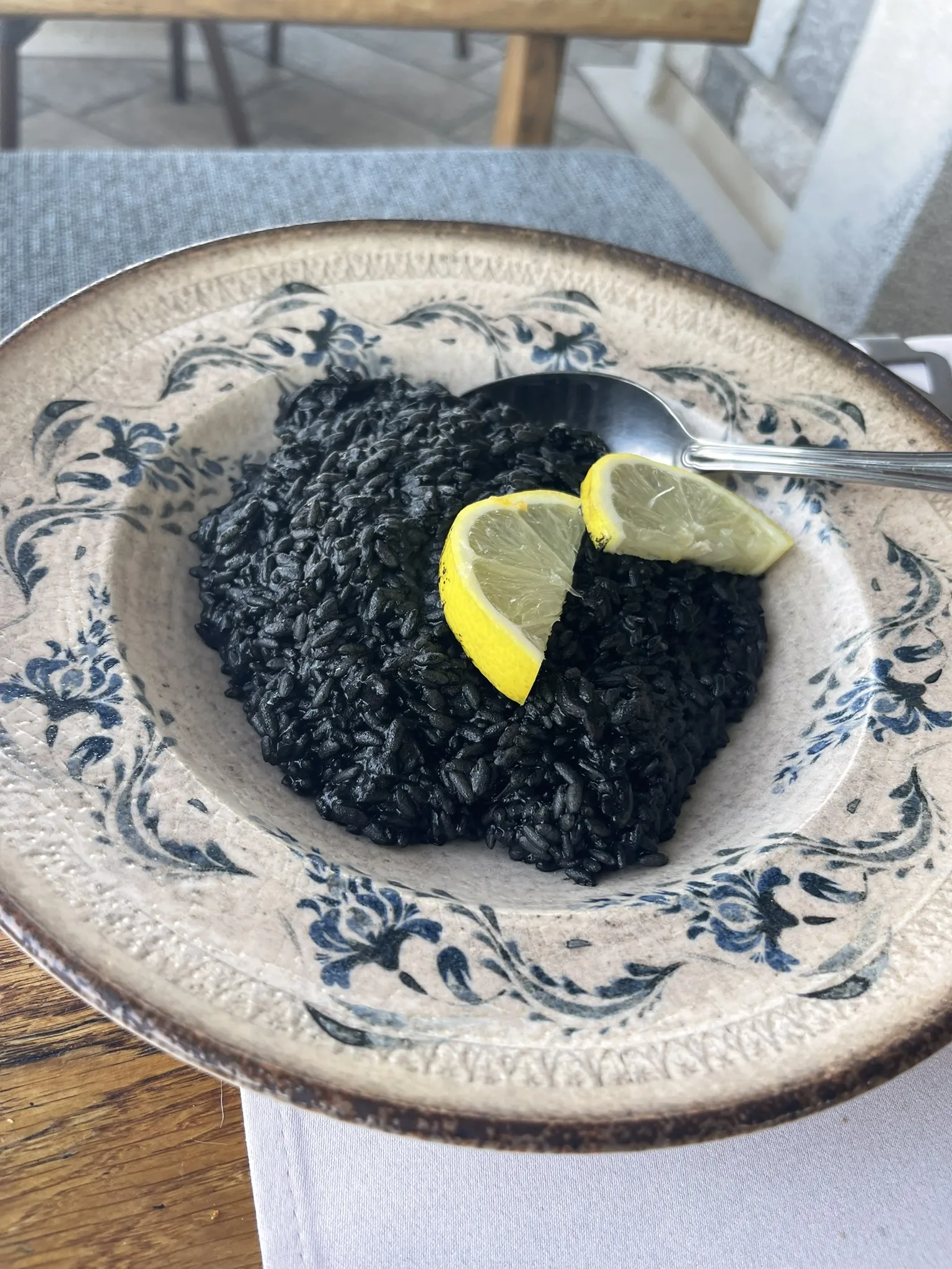 Crni rižot, black cuttlefish risotto, served at Kostanjica