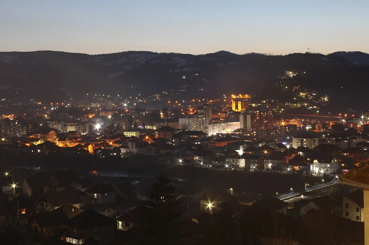 Bijelo Polje as it looks today, with the town's streets and buildings spread along the valley floor.