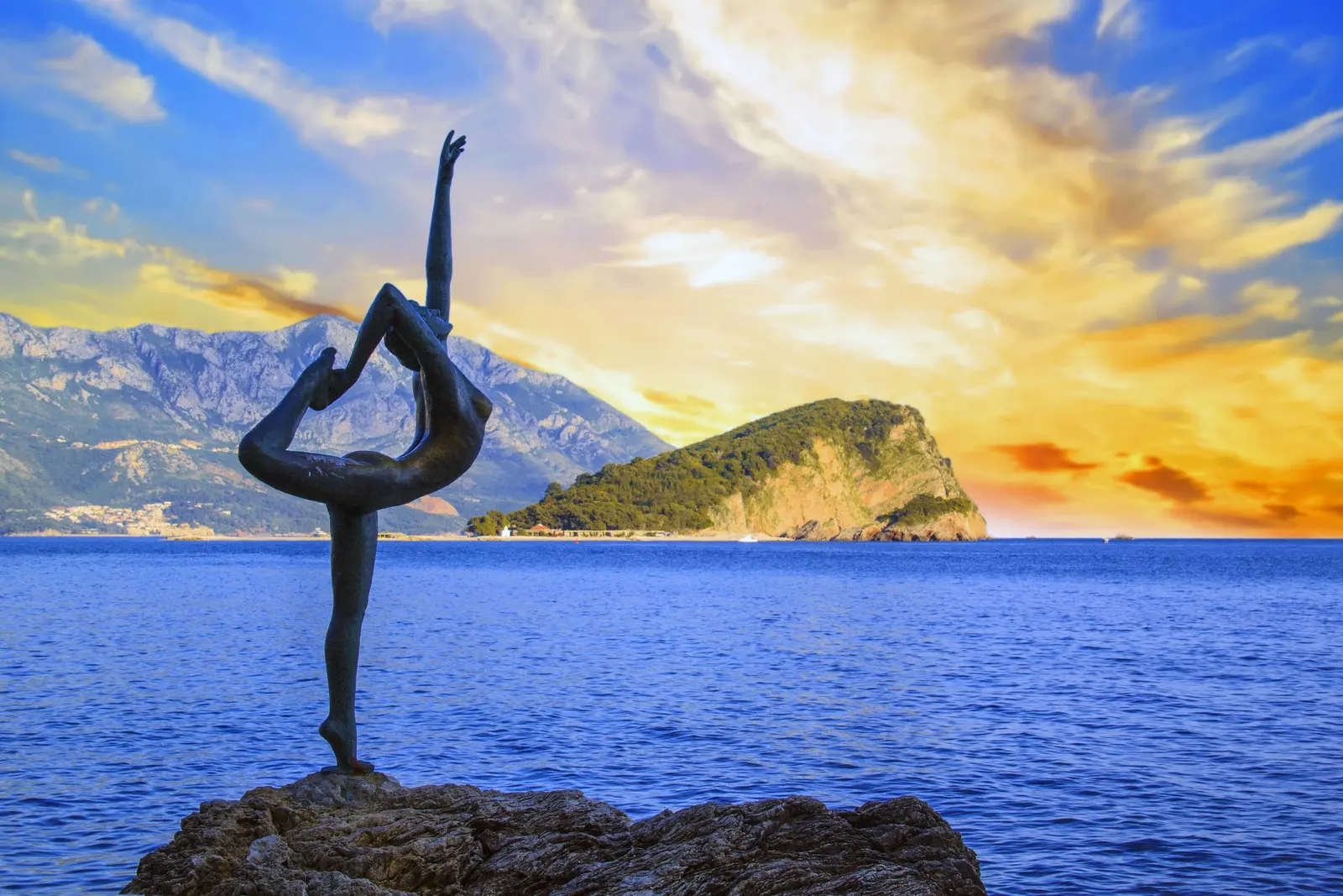 Budva Statue Sunrise, Montenegro